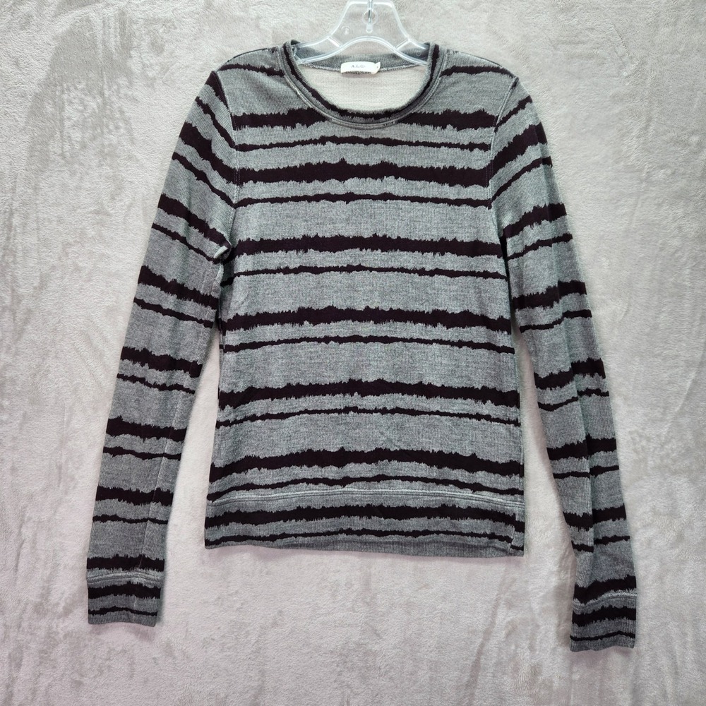 A.L.C. Sweater Womens Small Gray Black Striped Pullover Long Sleeve Made USA Top
